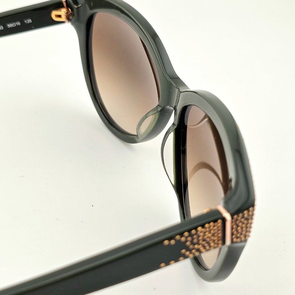 Chloé Caspia Cat Eye Sunglasses Dark Green Gold Micro Stud Brown Gradient Lens - Picture 13 of 16